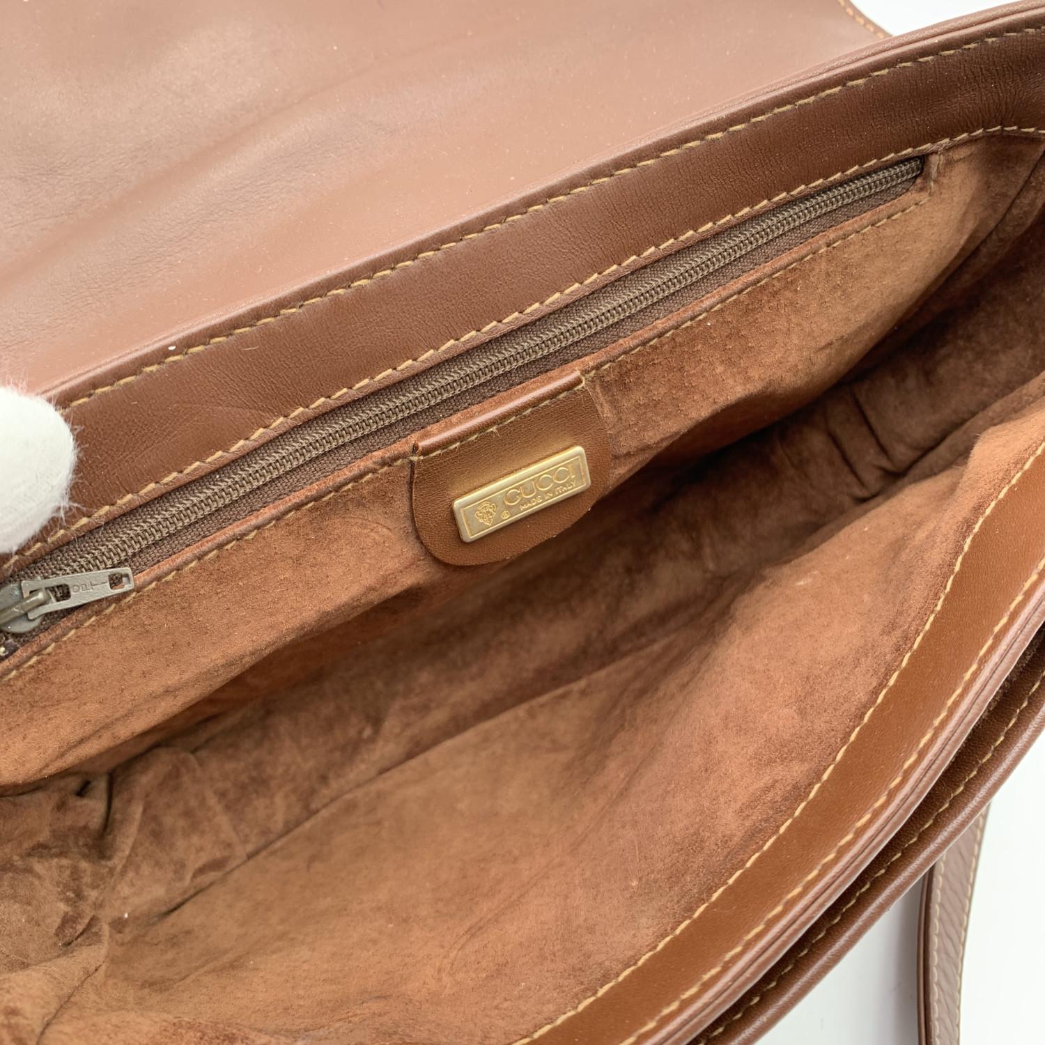 Gucci Vintage Brown Leather Stirrup Crossbody Messenger Bag 1