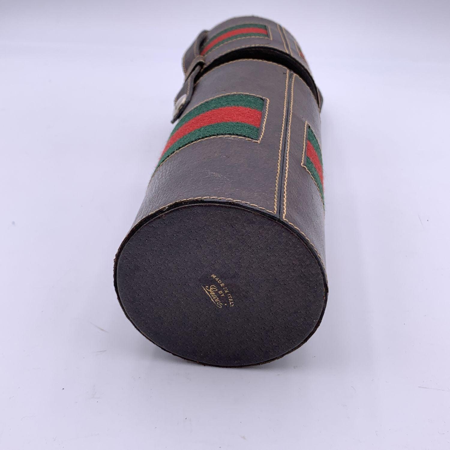Gucci Vintage Brown Leather Thermos Case Holder with Handle In Good Condition For Sale In Rome, Rome