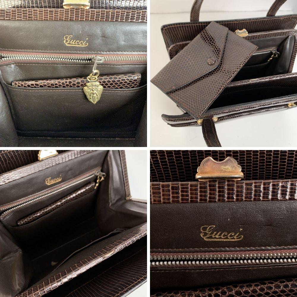Women's Gucci Vintage Brown Leather Top Handle Bag Handbag