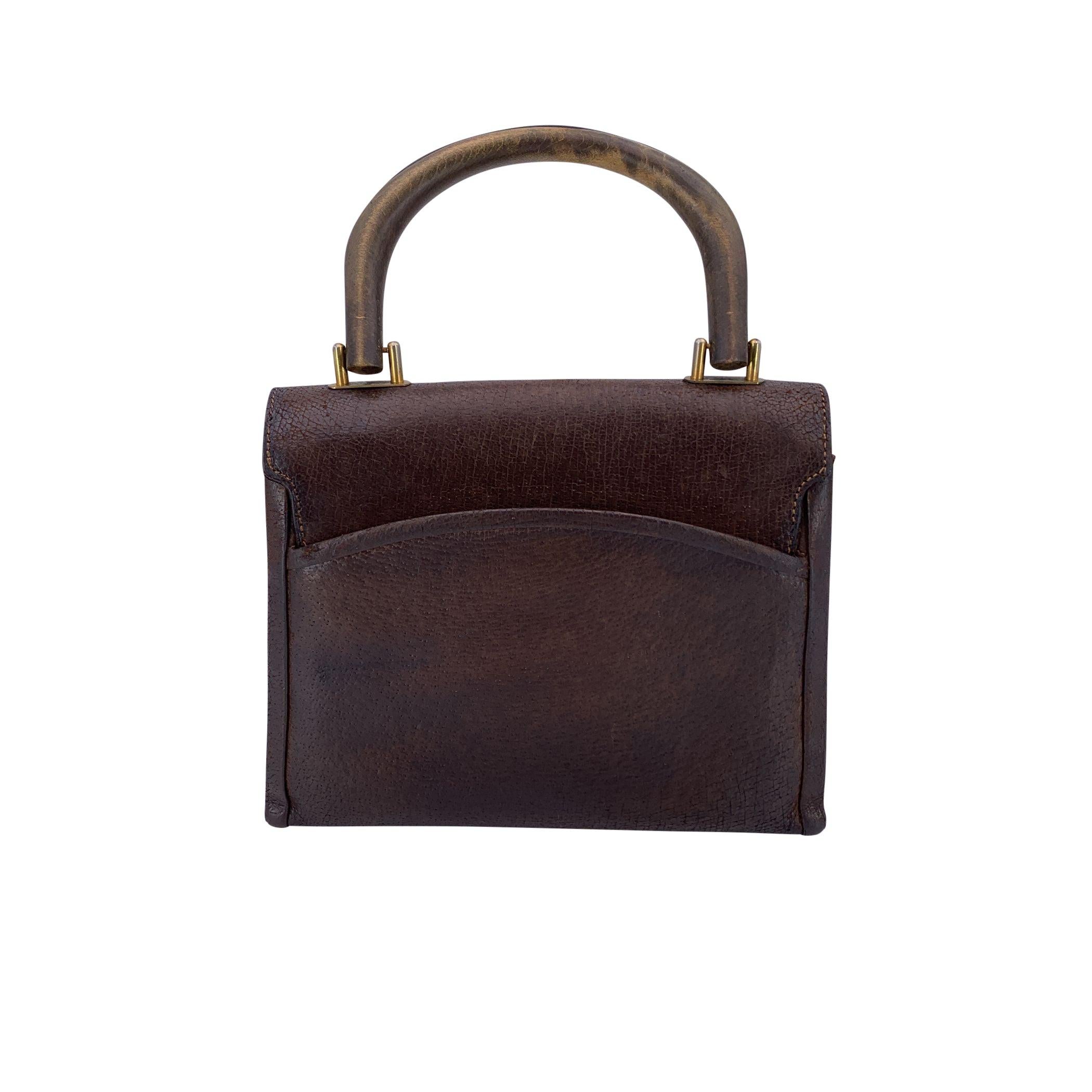 Gucci Vintage Braun Leder Top Wood Handle Tasche Handtasche (Schwarz) im Angebot