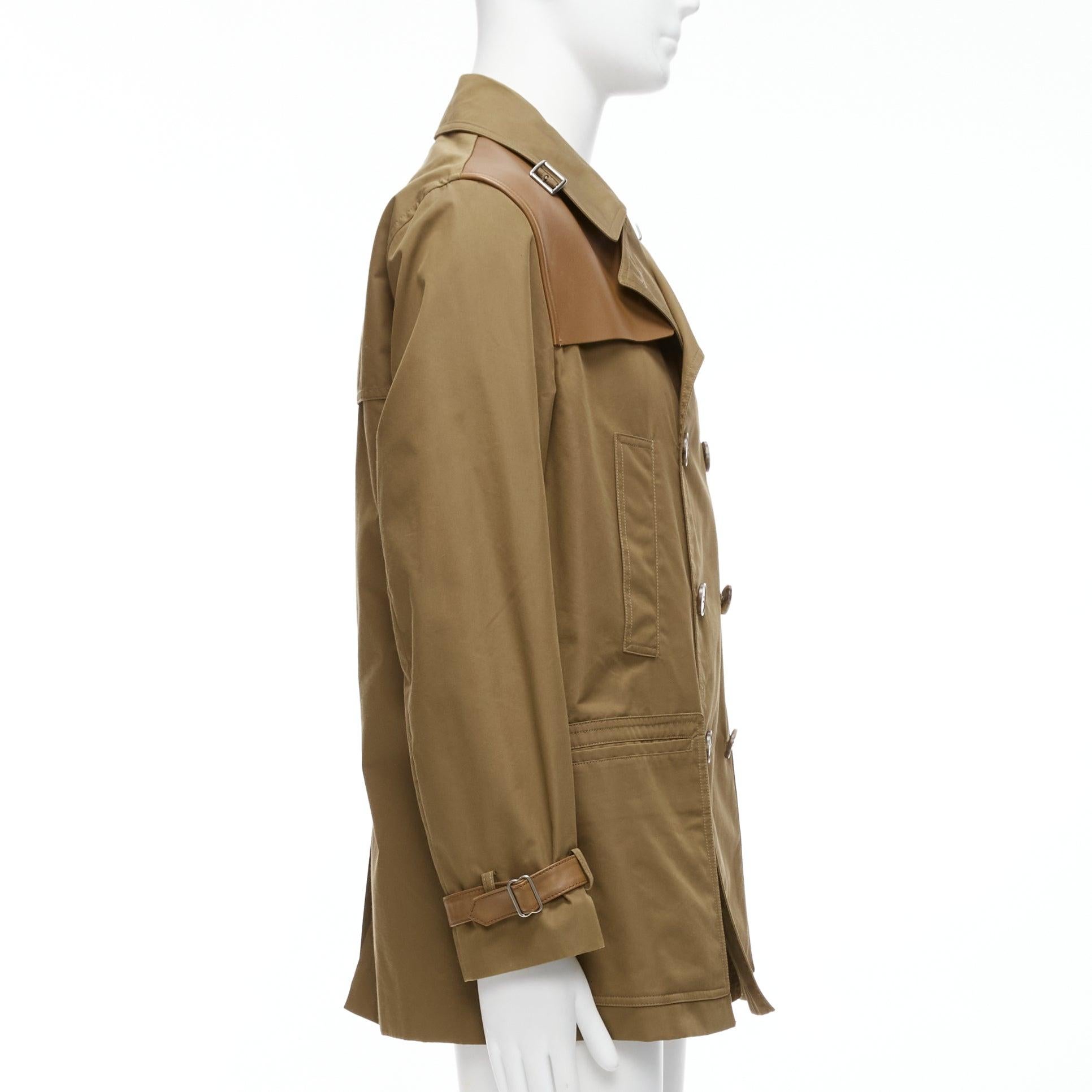Men's GUCCI Vintage brown leather trimmed cotton wool blend lined trench coat IT48 M For Sale