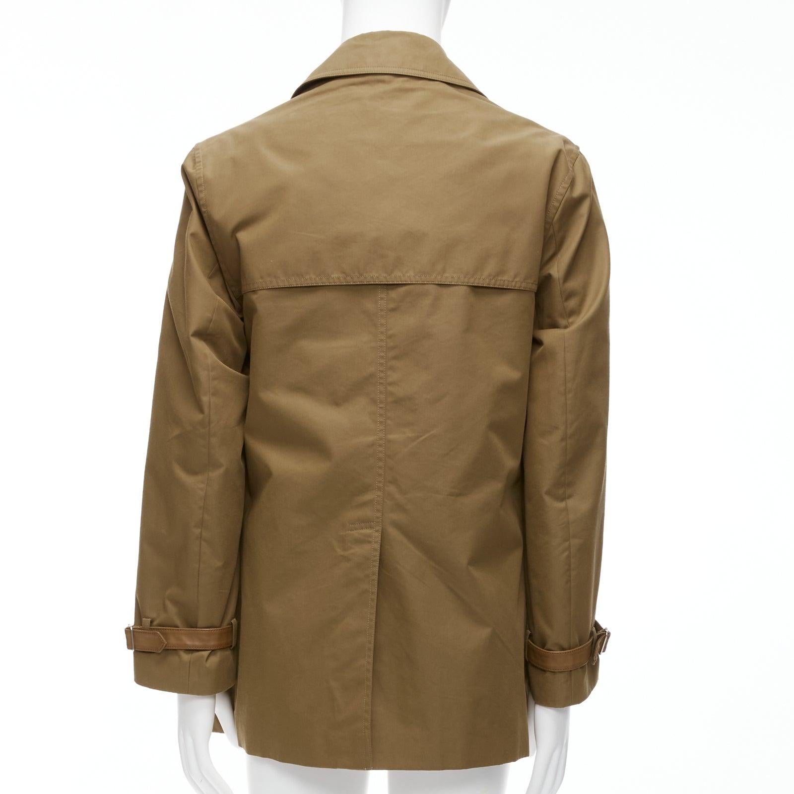 GUCCI Vintage brown leather trimmed cotton wool blend lined trench coat IT48 M For Sale 1
