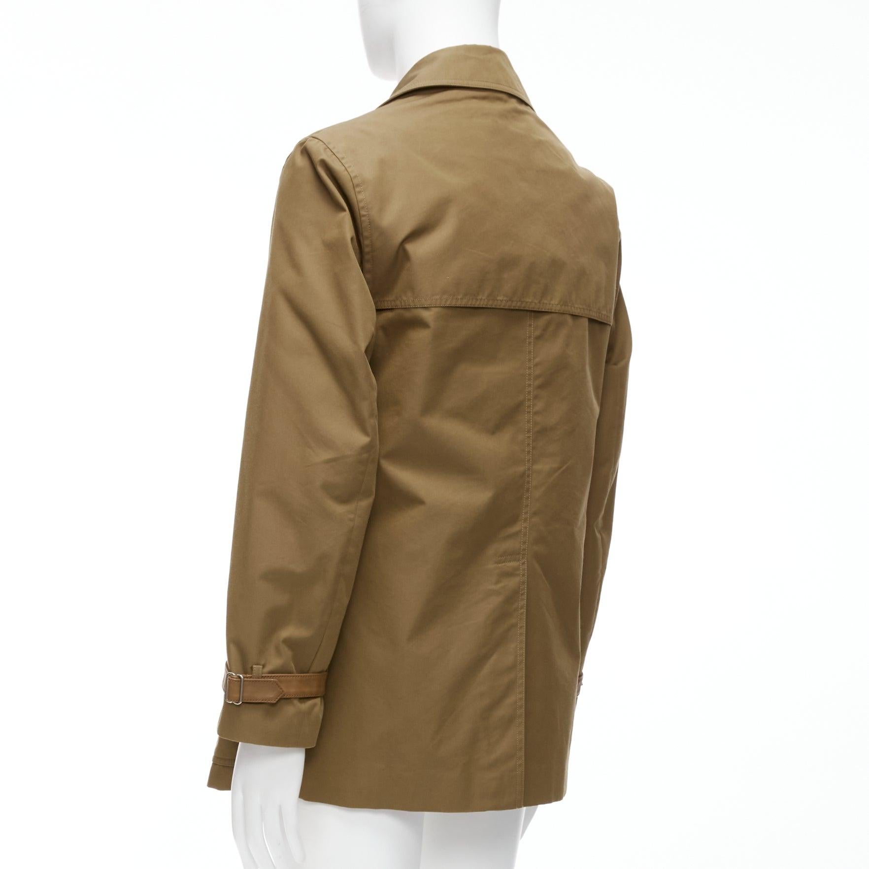 GUCCI Vintage brown leather trimmed cotton wool blend lined trench coat IT48 M For Sale 2