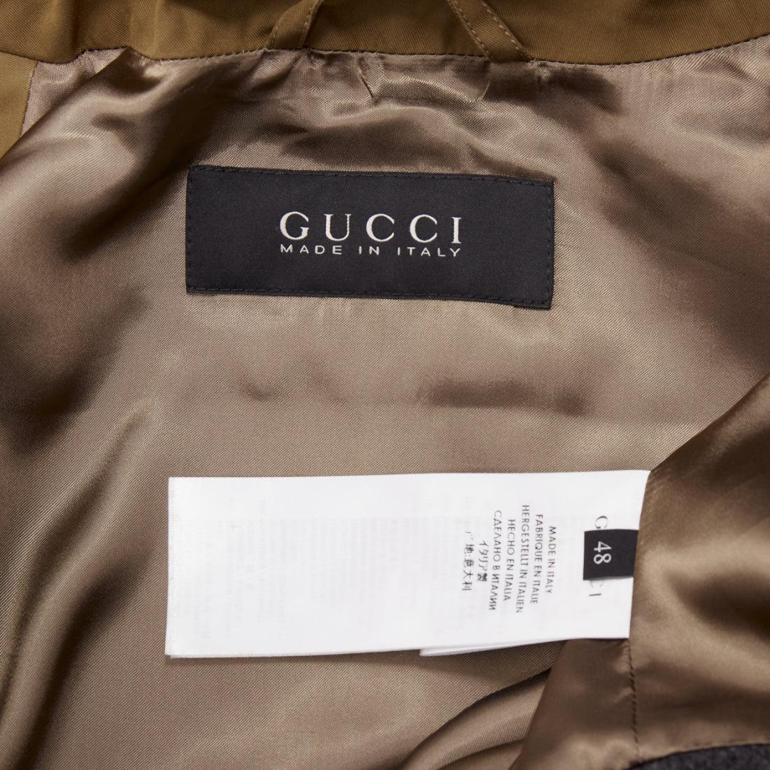GUCCI Vintage brown leather trimmed cotton wool blend lined trench coat IT48 M For Sale 4