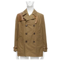 GUCCI Vintage brown leather trimmed cotton wool blend lined trench coat IT48 M