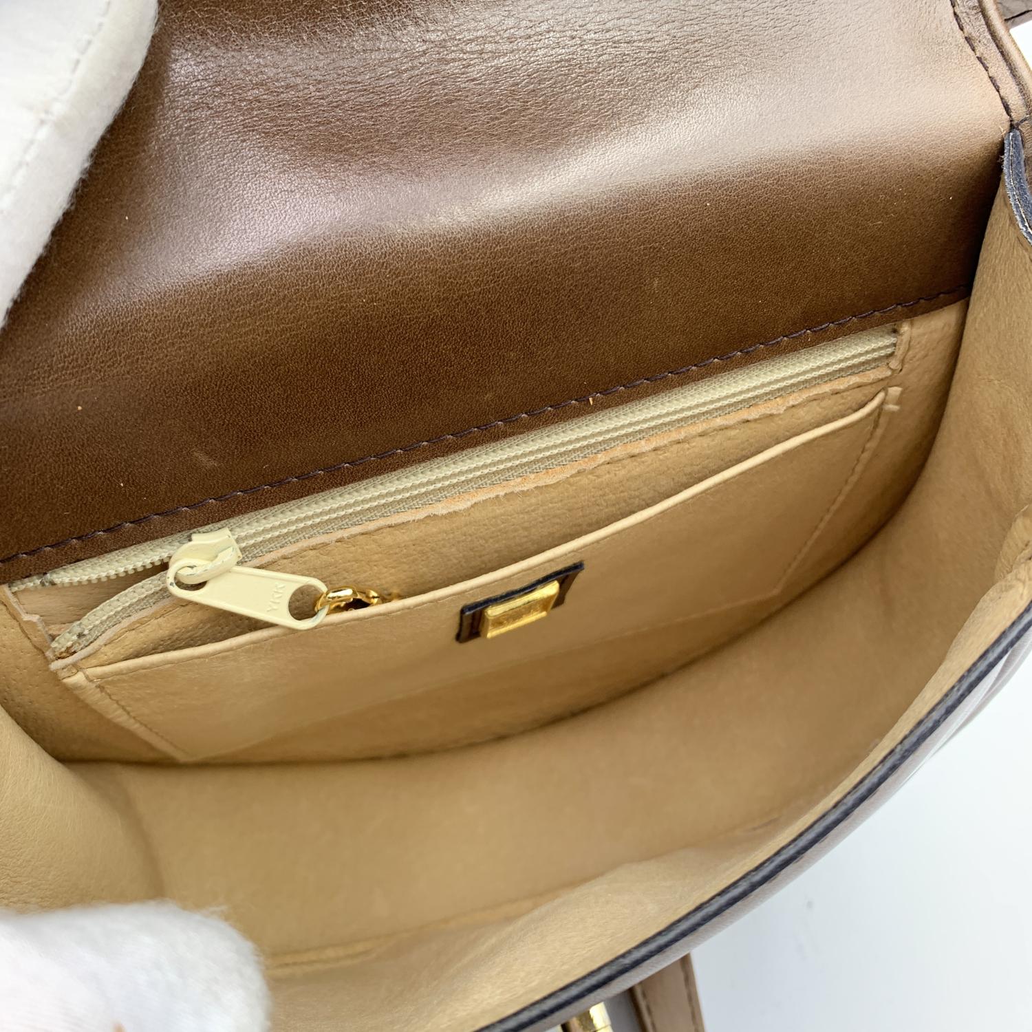 Gucci Vintage Brown Leather Turn Lock Crossbody Shoulder Bag 1