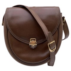 Gucci Vintage Brown Leather Turn Lock Crossbody Shoulder Bag
