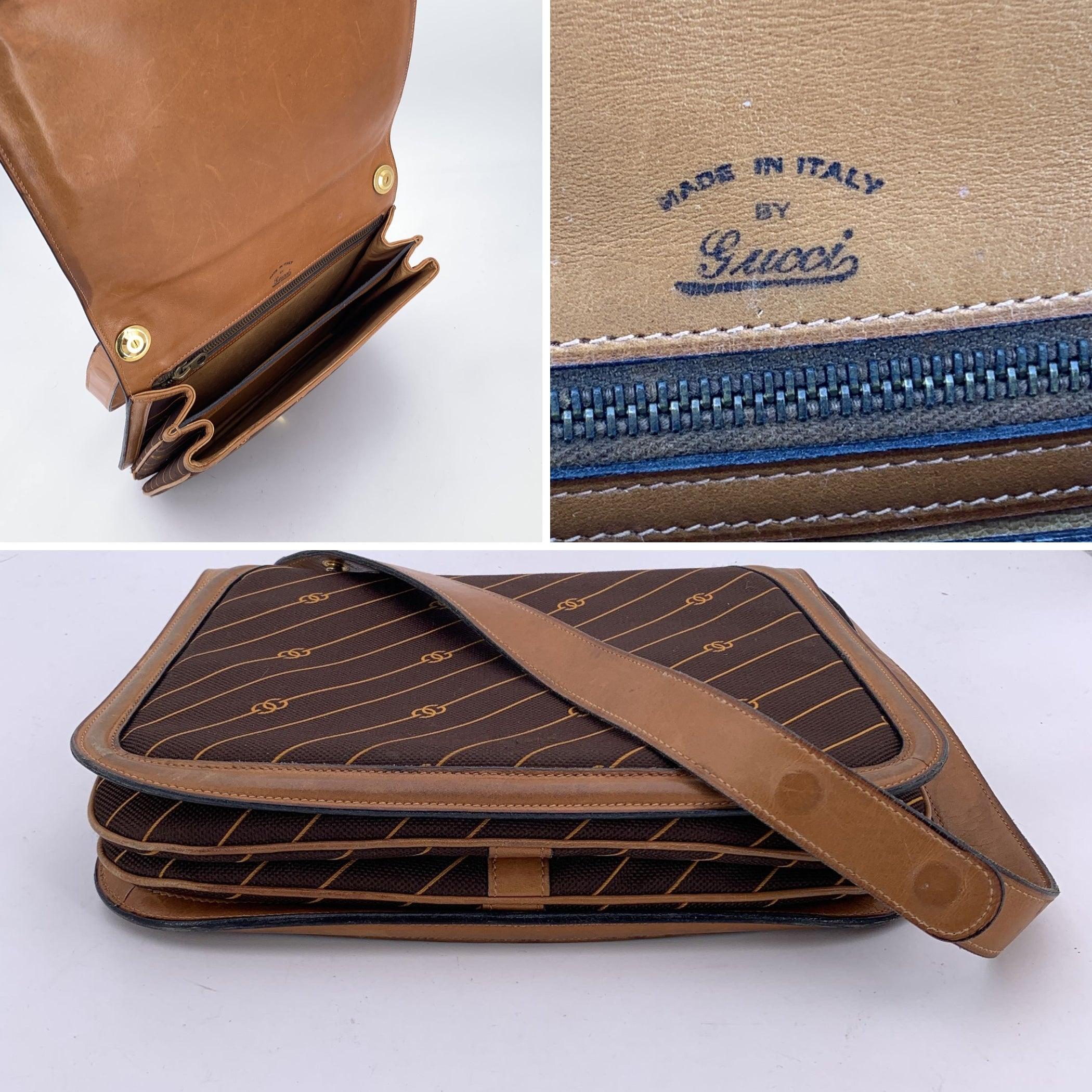 Gucci Vintage Braun Logo Canvas GG Umhängetasche Tan Leder im Zustand „Gut“ im Angebot in Rome, Rome