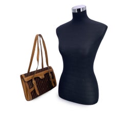 Gucci Vintage Brown Logo Canvas GG Tan Leather Shoulder Bag