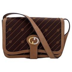 Gucci Vintage Brown Logo Canvas GG Tan Leather Sac à bandoulière