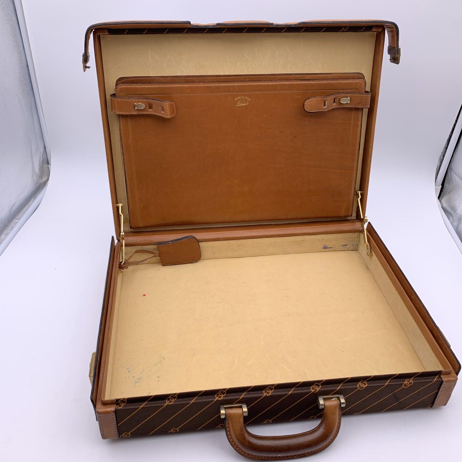 Gucci Vintage Brown Logo Canvas Hard Side Briefcase Work Bag 1