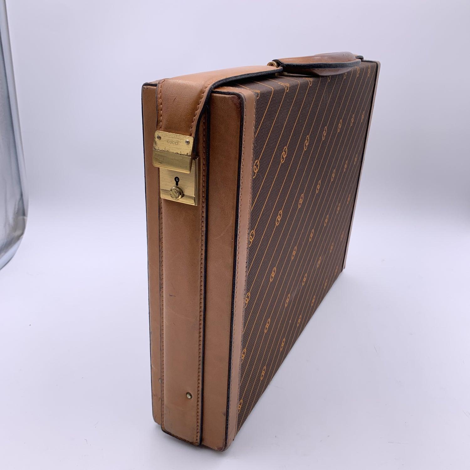Gucci Vintage Brown Logo Canvas Hard Side Briefcase Work Bag 3