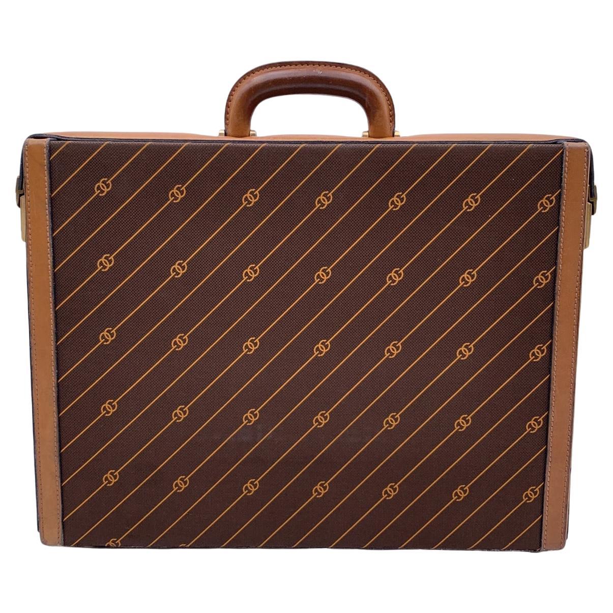 Gucci Vintage Brown Logo Canvas Hard Side Briefcase Work Bag