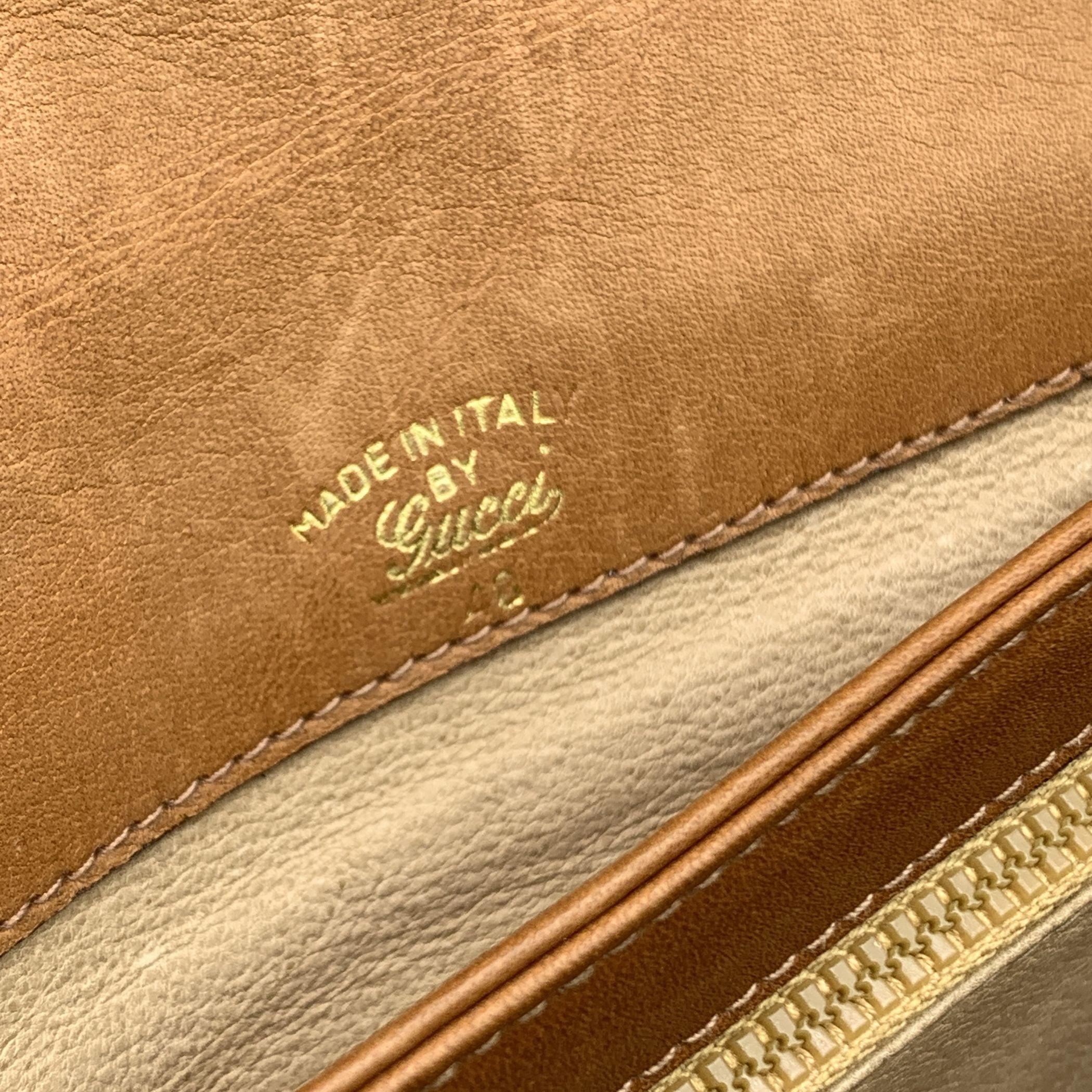 Gucci Vintage Brown Logo Canvas Tan Leather Horsebit Shoulder Bag For Sale 1