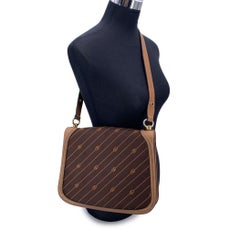 Gucci Vintage Brown Logo GG Canvas Tan Leather Flap Shoulder Bag