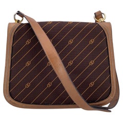 Gucci Vintage Brown Logo GG Canvas Tan Leather Flap Shoulder Bag