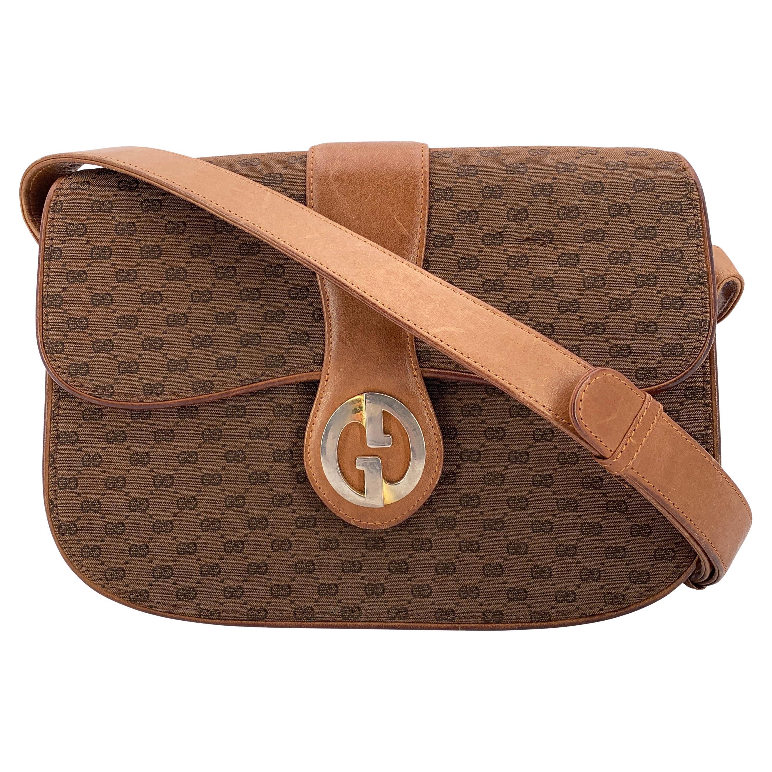 Gucci Vintage Brown Micro GG Monogram Canvas Leather Shoulder Bag