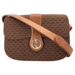 Borsa a tracolla Gucci vintage in pelle con monogramma Micro GG marrone e patta