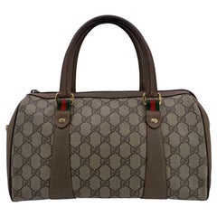 Gucci Vintage Brown Monogram Canvas and Leather Handbag Boston Bag