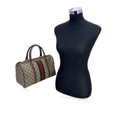 Gucci Vintage Brown Monogram Canvas and Leather Web Boston Bag