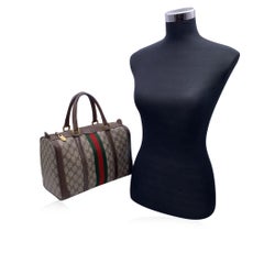 Gucci Vintage Brown Monogram Canvas and Leather Web Boston Bag
