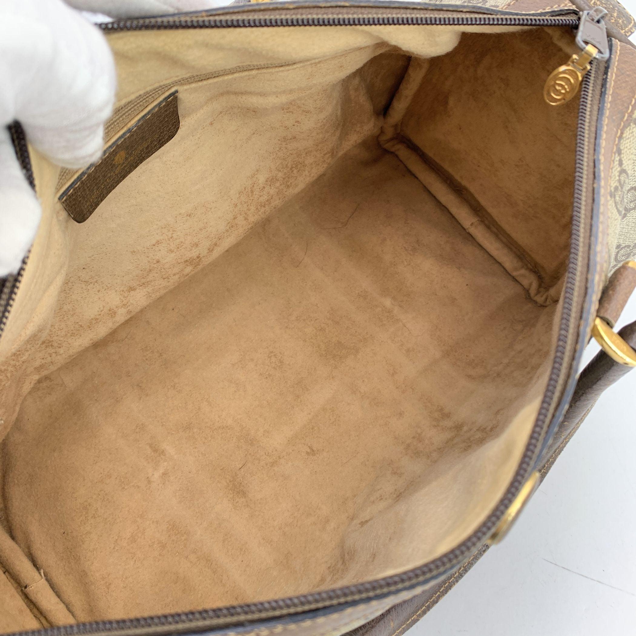 Gucci Vintage Brown Monogram Canvas and Leather Web Boston Bag In Good Condition In Rome, Rome