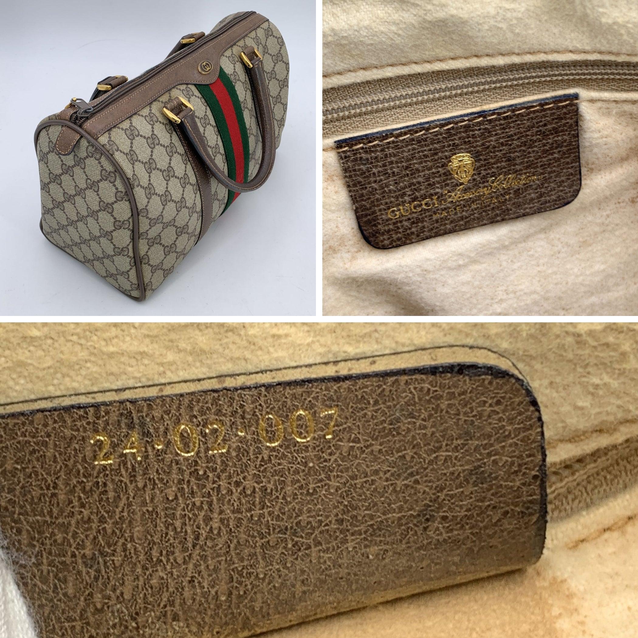 Women's Gucci Vintage Brown Monogram Canvas and Leather Web Boston Bag