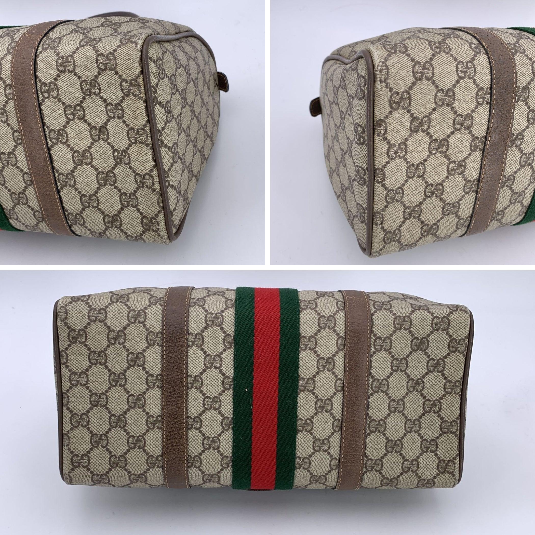 Gucci Vintage Brown Monogram Canvas and Leather Web Boston Bag 1