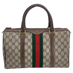 Gucci Vintage Brown Monogram Canvas and Leather Web Boston Bag
