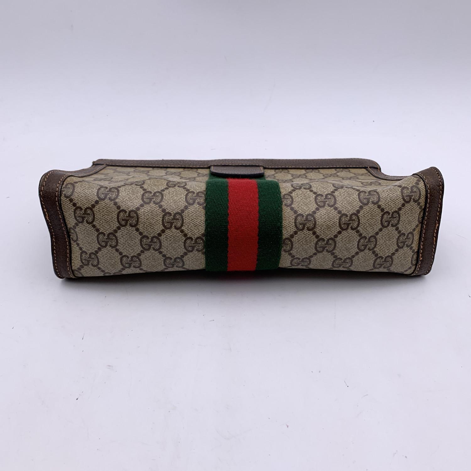 Women's Gucci Vintage Brown Monogram Canvas Cosmetic Bag Clutch with Stripes