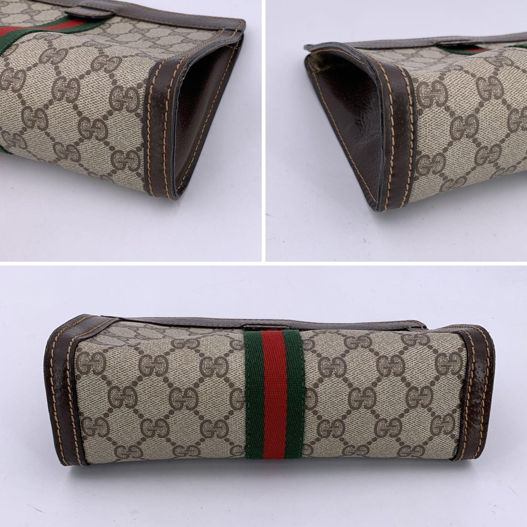 Gucci Vintage Brown Monogram Canvas Cosmetic Bag Clutch with Stripes 1
