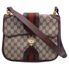 Gucci Vintage Brown Monogram Canvas Flap Shoulder Bag