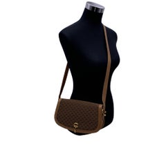 Gucci Vintage Brown Monogram Canvas Leather Flap Shoulder Bag