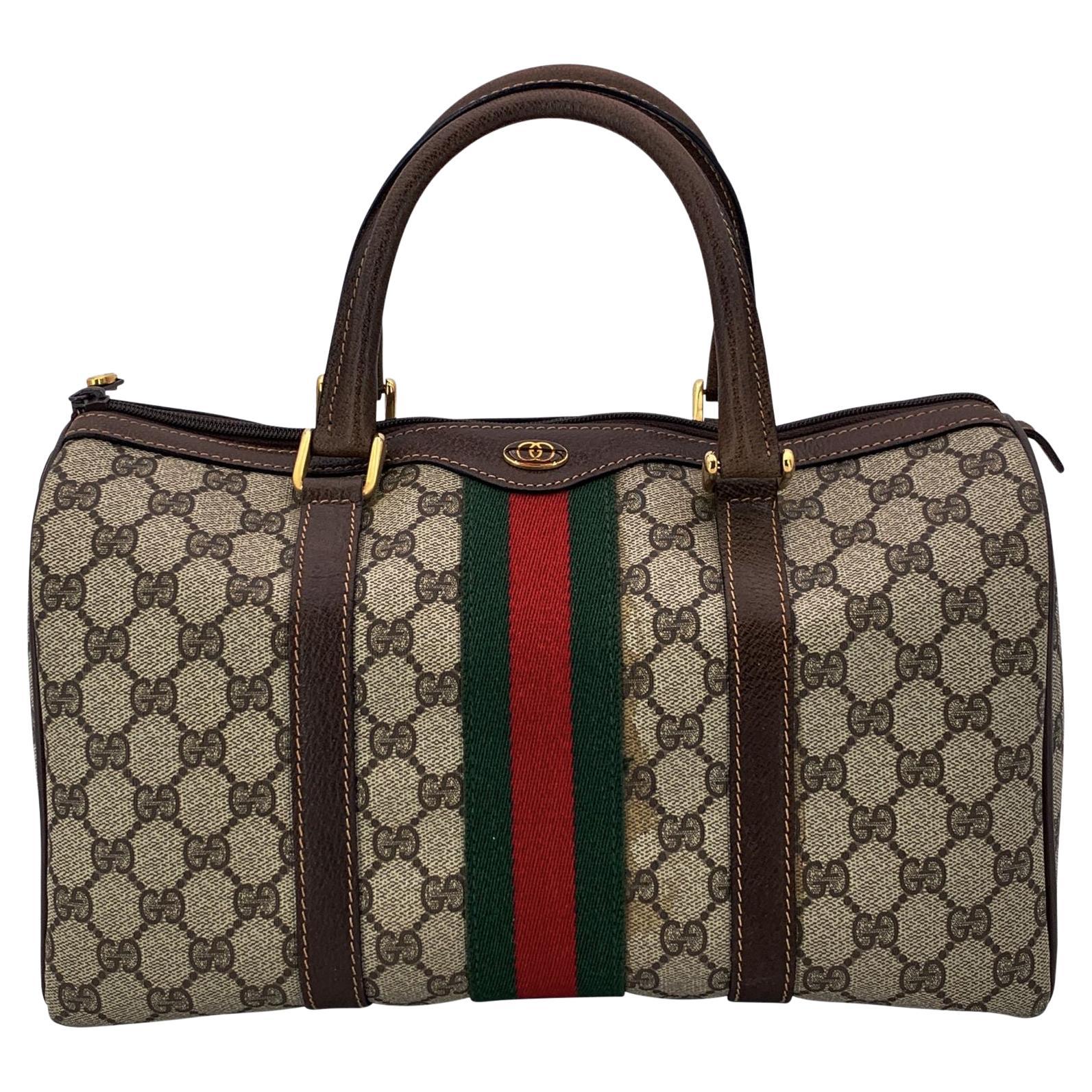 Gucci Vintage Brown Monogram Canvas Leather Ophidia Boston Bag 30