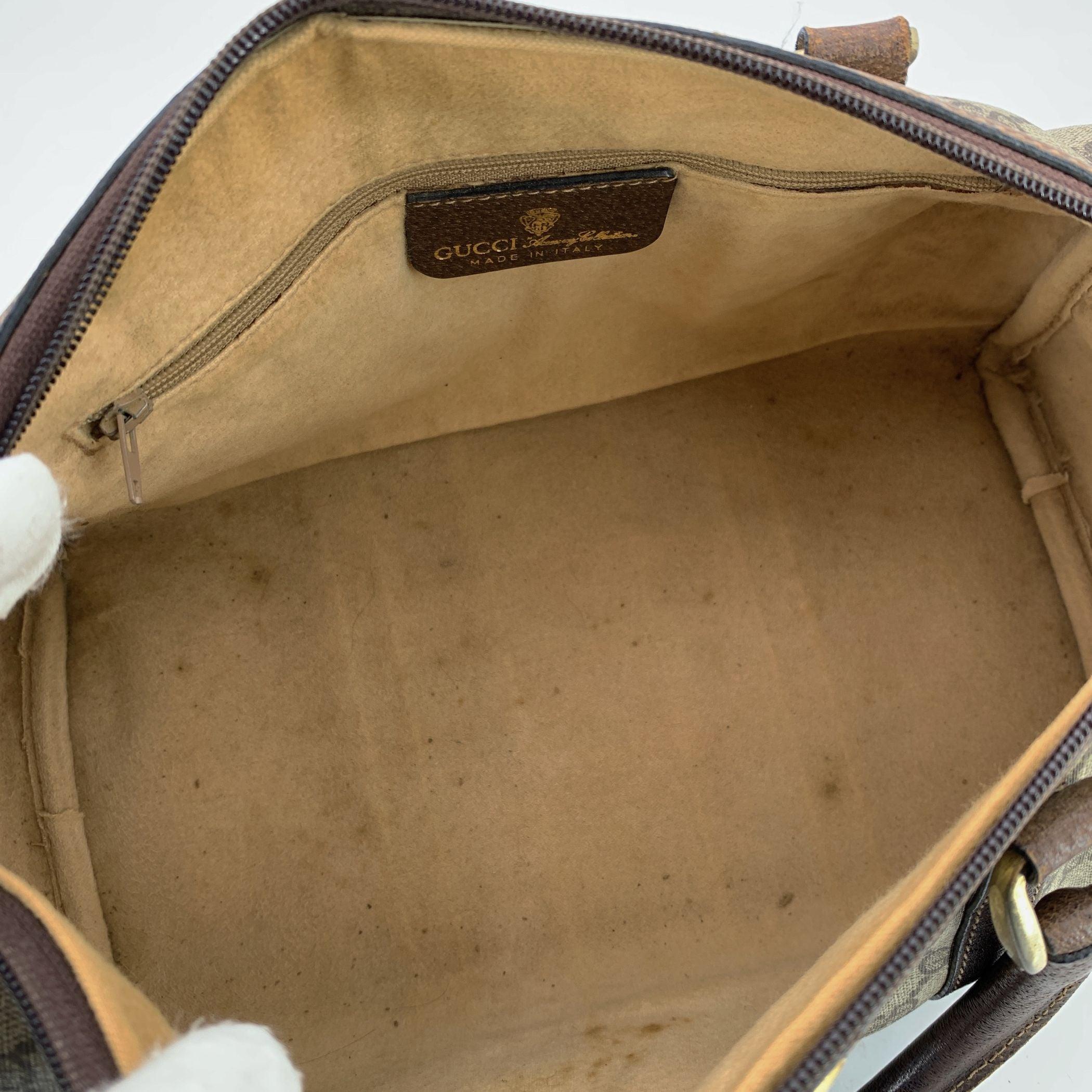Gucci Vintage Sac Boston en toile marron avec monogramme et cuir Bon état - En vente à Rome, Rome