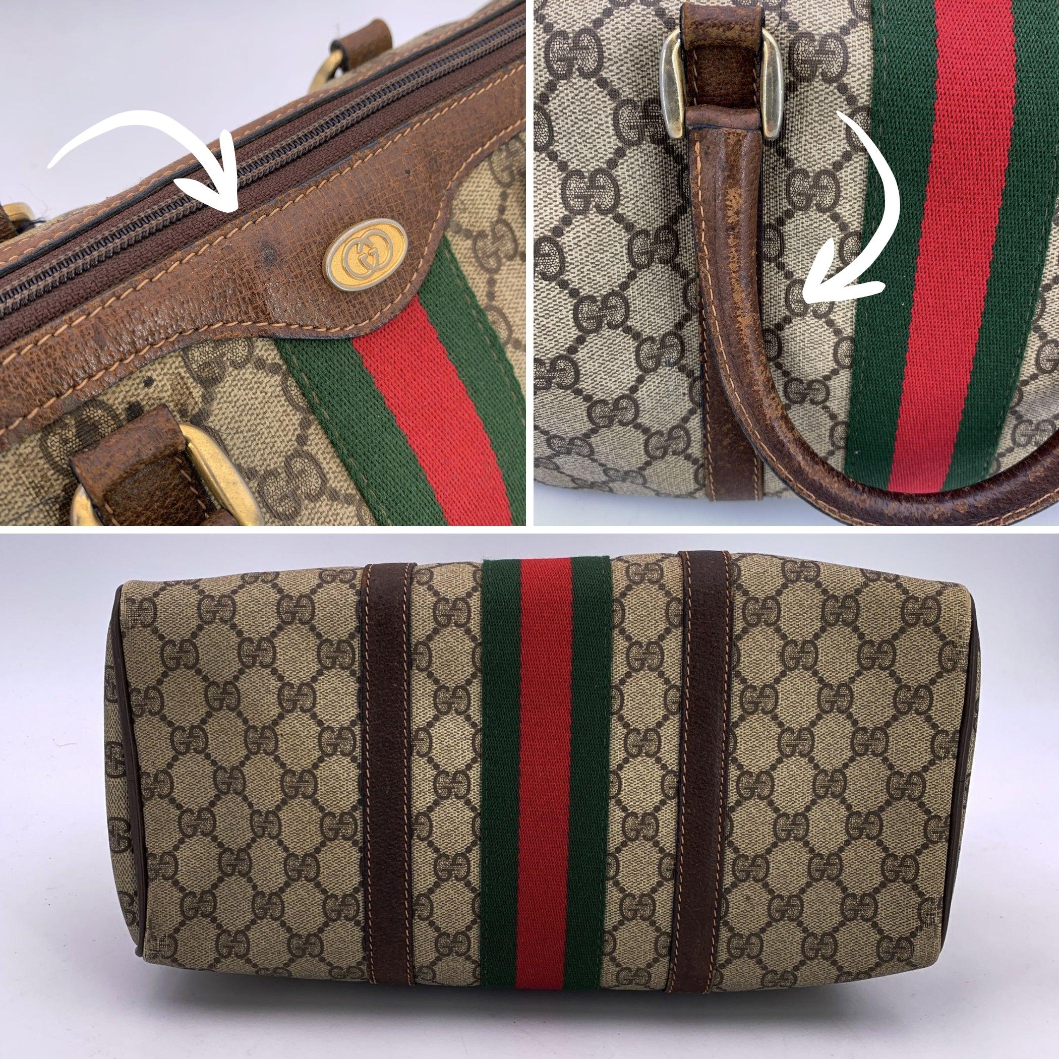 Gucci Vintage Sac Boston en toile marron avec monogramme et cuir Pour femmes en vente