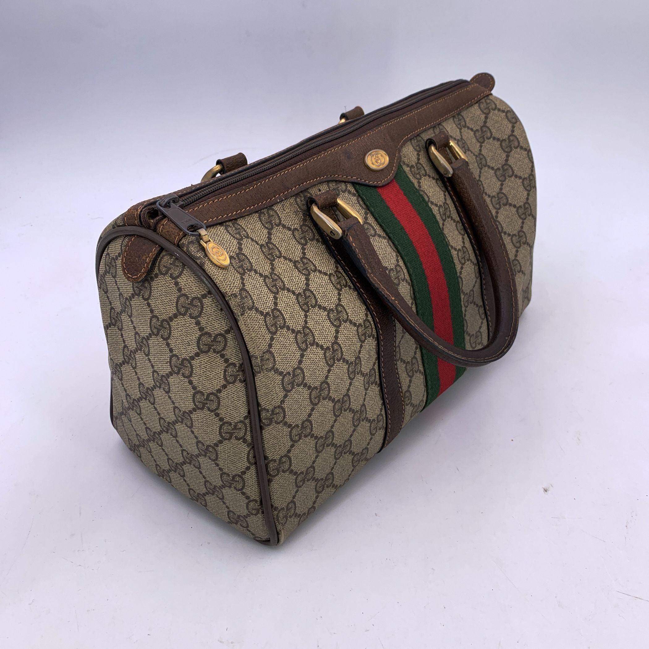 Gucci Vintage Sac Boston en toile marron avec monogramme et cuir en vente 2