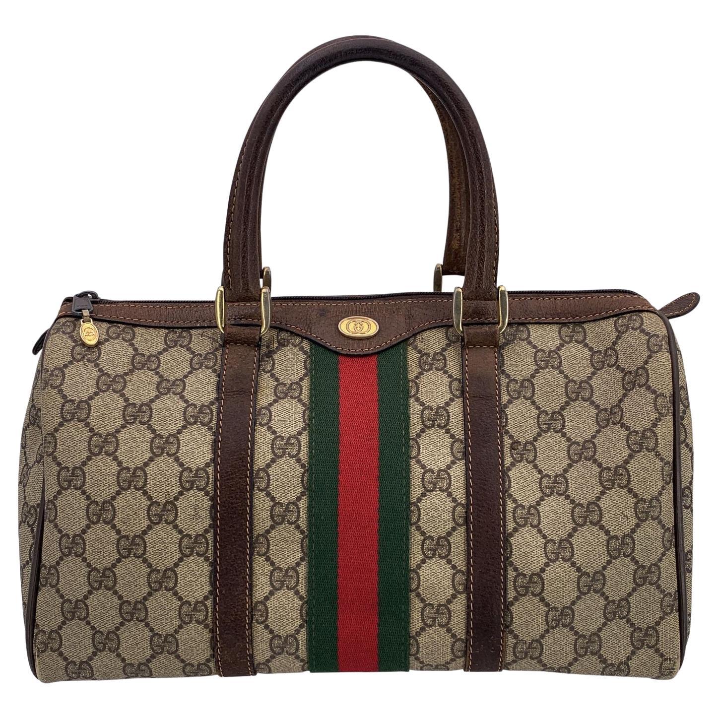 Gucci Vintage Sac Boston en toile marron avec monogramme et cuir