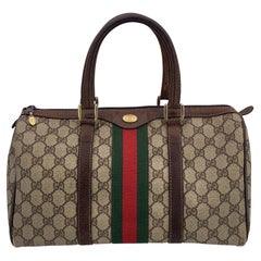 Gucci Vintage Sac Boston en toile marron avec monogramme et cuir