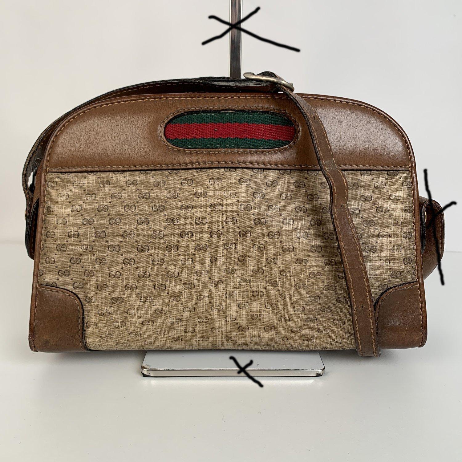 Women's Gucci Vintage Brown Monogram Canvas Messenger Bag with Stripes