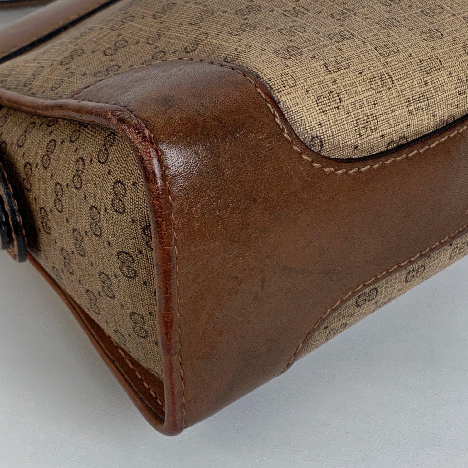Gucci Vintage Brown Monogram Canvas Messenger Bag with Stripes 1