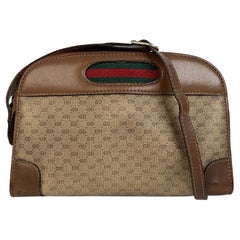 Gucci Vintage Brown Monogram Canvas Messenger Bag with Stripes