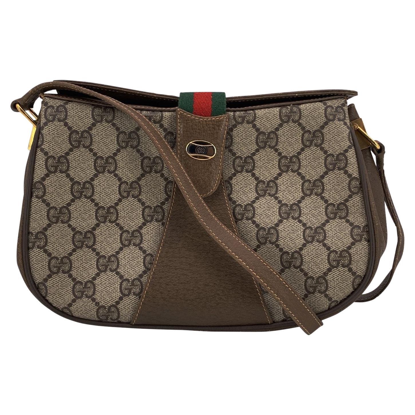 Gucci Vintage Brown Monogram Canvas Ophidia Small Shoulder Bag