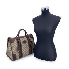 Gucci Vintage Braun Monogram Canvas Satchel Tasche mit Streifen
