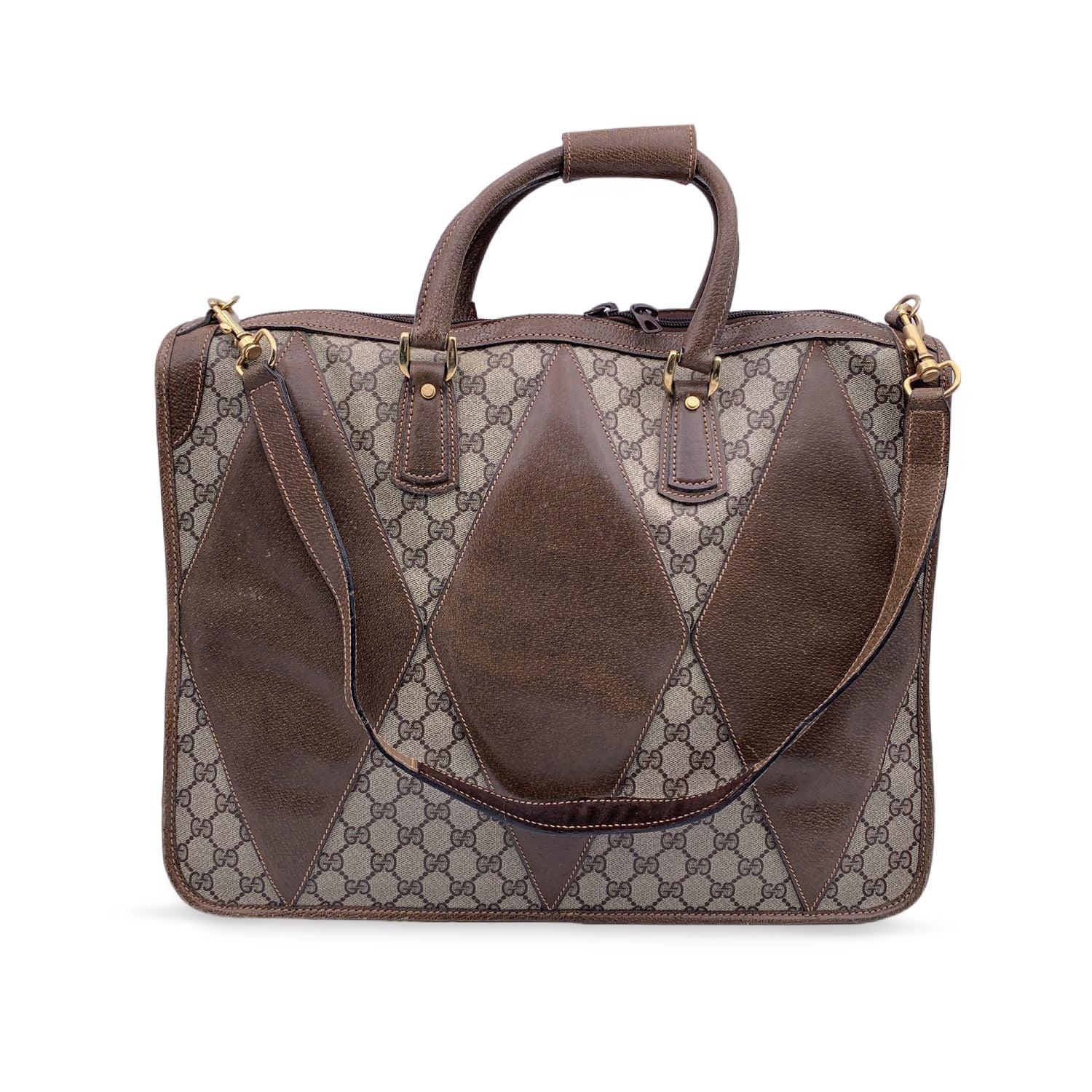 Gucci Vintage Brown Monogram Canvas Travel Satchel Bag In Good Condition In Rome, Rome