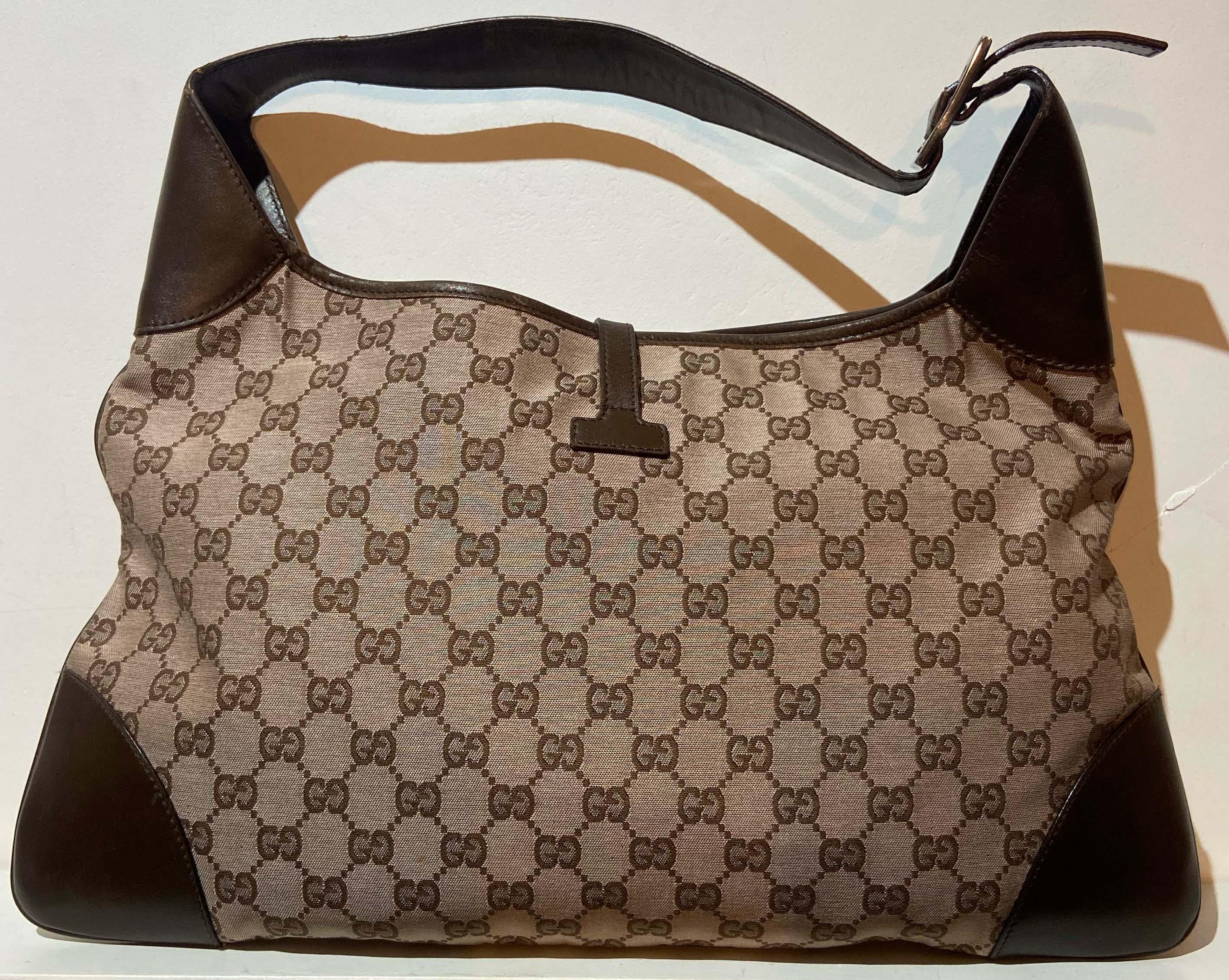 Gucci Vintage Brown Monogram Medium Jackie Bag For Sale 1