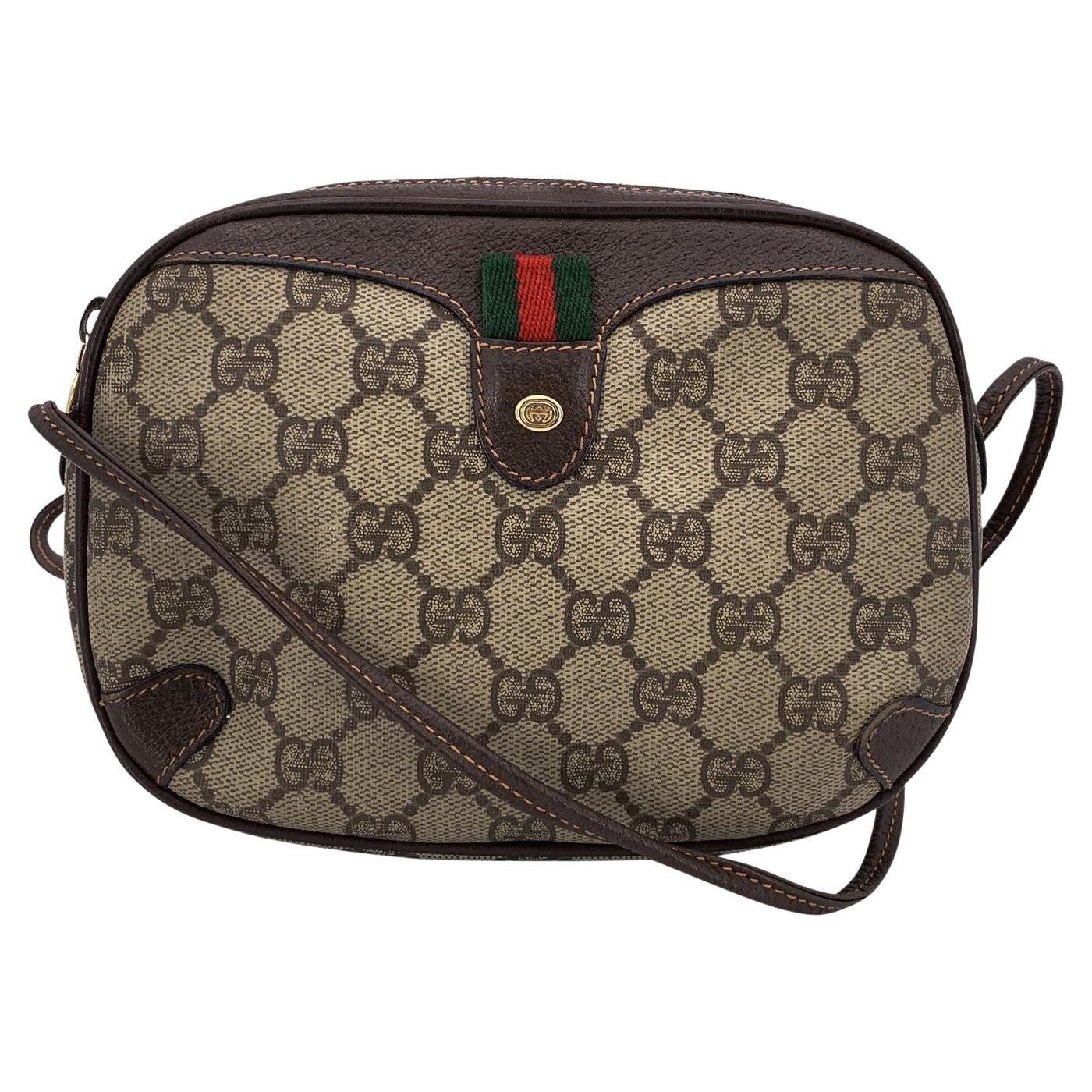 Gucci Vintage Brown Monogram Ophidia Web Oval Crossbody Bag For Sale