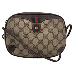 Gucci Vintage Brown Monogram Ophidia Web Oval Crossbody Bag
