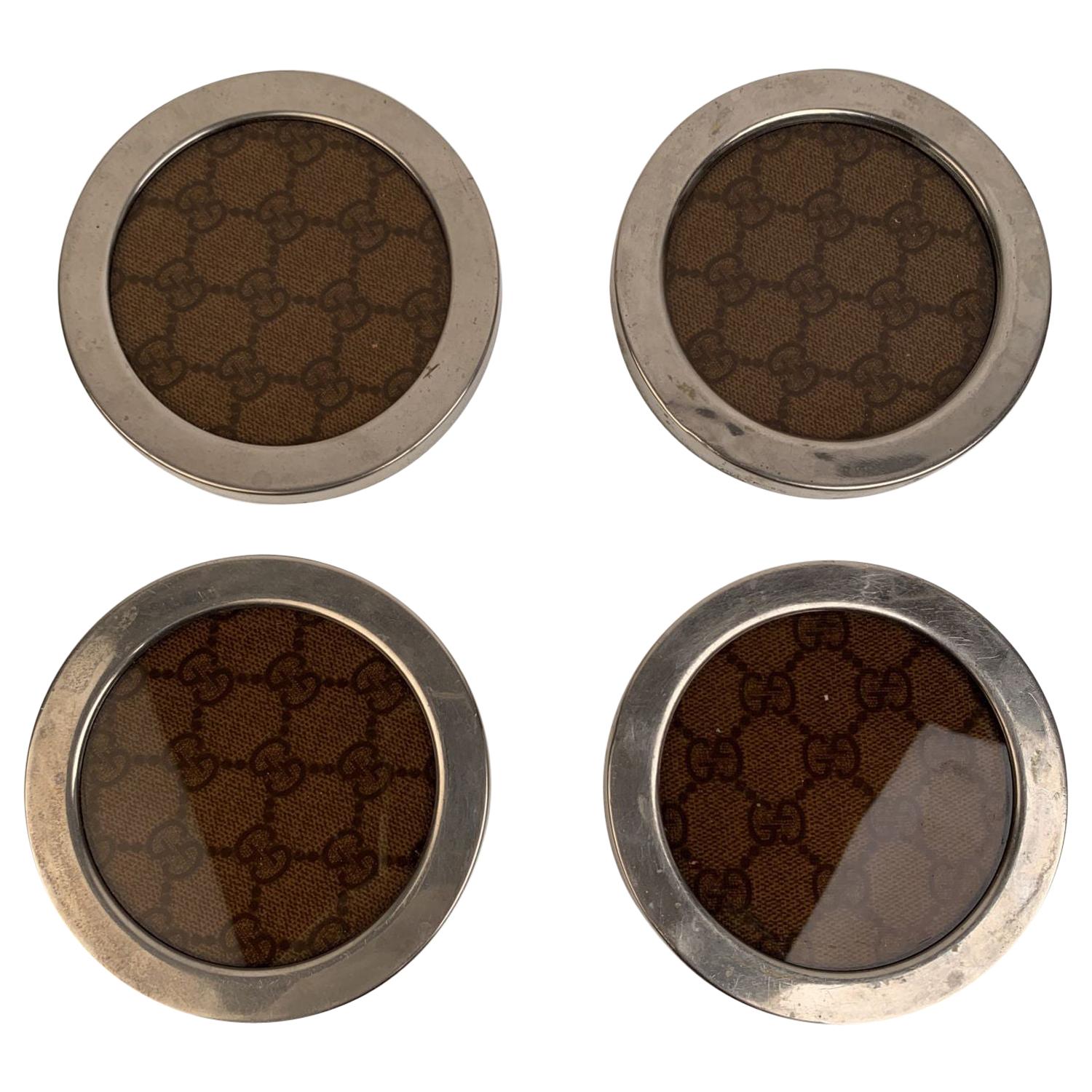 Gucci Vintage Brown Monogram Set of 4 Round Coasters