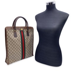 Gucci Vintage Brown Monogram Shopping Bag Tote with Stripes